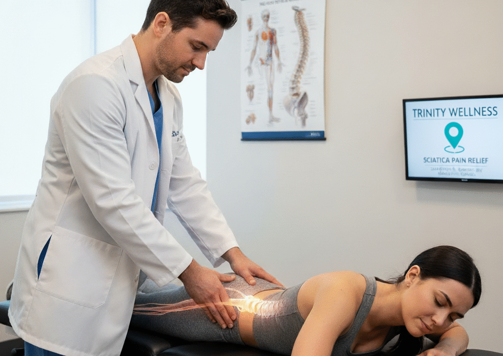 A chiropractor doing chiropractic treatment for sciatica pain