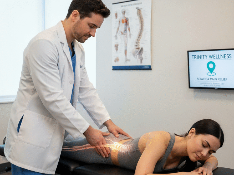 A chiropractor doing chiropractic treatment for sciatica pain